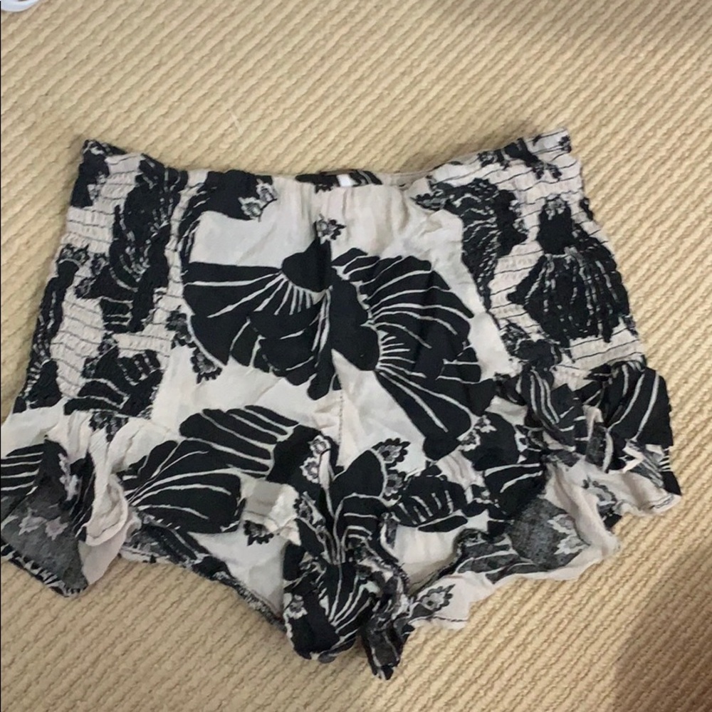 Free People Black and Beige Floral Shorts